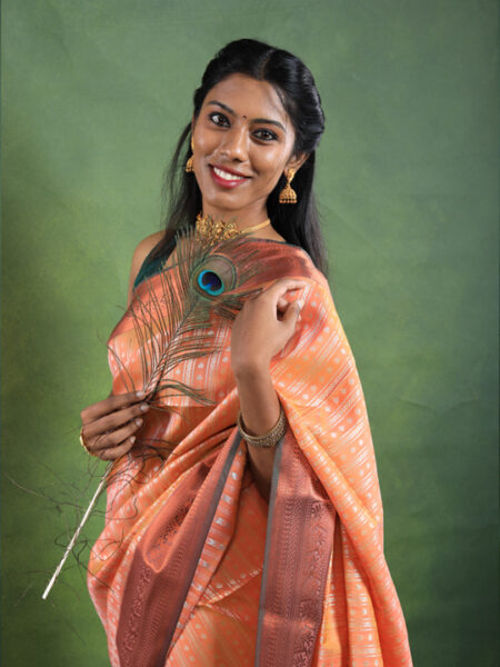 Peach Soft Silk Zari Stripped